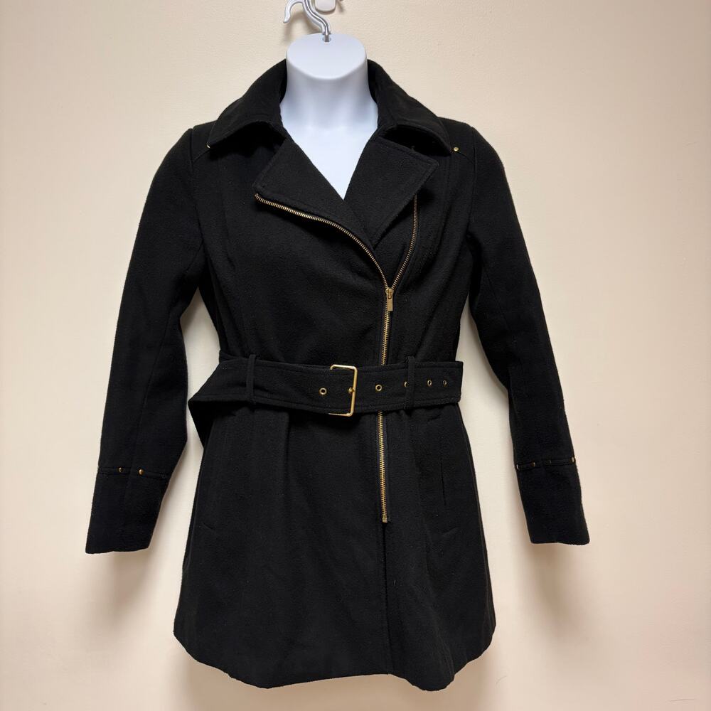 Marvin Richards Asymmetrical Moto Trench Coat Black Belted Minimalist Edgy Small